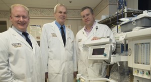Psychiatrists Charles R. Conway, MD, (from left) and Charles F. Zorumski, MD, worked with anesthesiologist Peter Nagele, MD, on a small, pilot study in which nitrous oxide was given to patients with treatment-resistant depression. The team plans further research based on results suggesting that the gas may be a possible treatment for depression.
